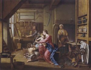 Die Heilige Familie Mit Der Mutter Anna Und Dem Johannesknaben In Der Zimmermannswerkstatt Des Nahrvaters Josef Die Heilige Familie Mit Der Mutter Anna Und Dem Johannesknaben In Der Zimmermannswerkstatt Des Nahrvaters Josef