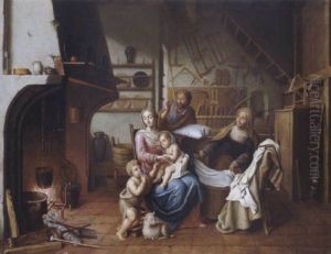 Die Heilige Familie Mit Der Heiligen Elisabeth Und Dem Johannesknaben In Der Zimmermannswerkstatt Des Nahrvaters Josef by Pieter Jacob Horemans