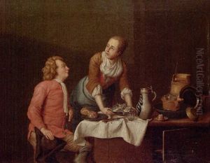 Junges Paar An Gedecktem Tisch by Pieter Jacob Horemans