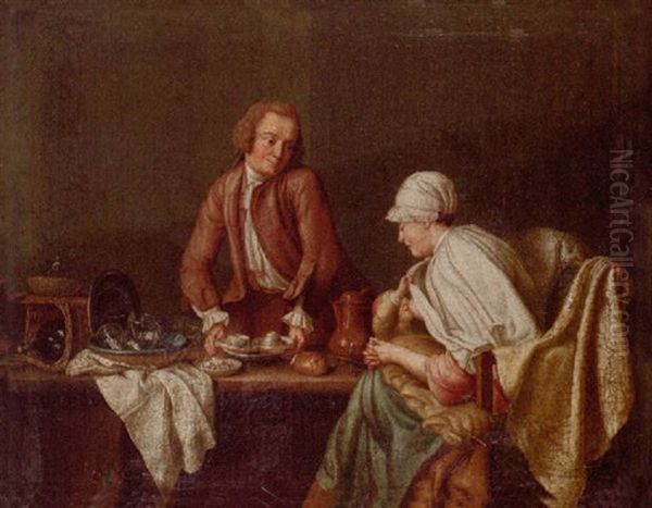 Kucheninterieur, Am Tisch Sitzend Stillende Mutter - view 1