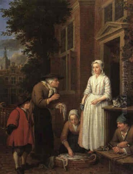 Fishmongers And A Cobbler Outside A Town House - view 1