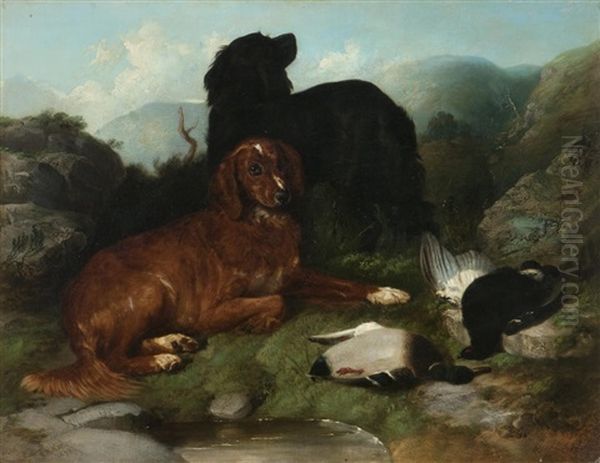 Dogs With Dead Game In A Highland Landscape - view 1