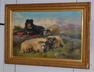 Sheet At Rest In A Highland Landscape by George William Horlor