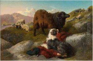 'watching The Flock'; A Sheepdog In The Highlands by George William Horlor
