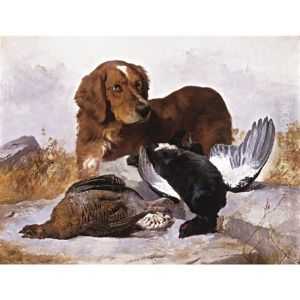 A Setter With Game Birds In A Highland Landscape