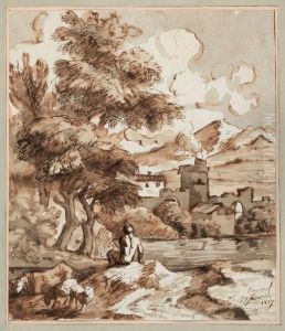 Berger Et Son Troupeau Pres Du Chateau En Ruine by Balthazar, Jean Baron