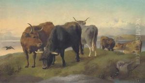 Highland Cattle Grazing By A Loch