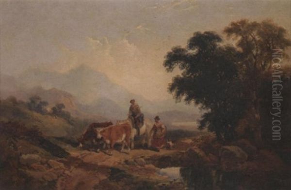 Cows And Farmers In A Landscape - view 1