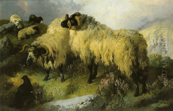 Highland Scene With Sheep And Grouse by George William Horlor