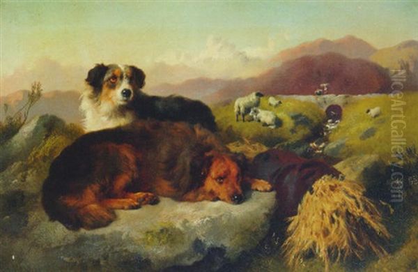 Sheepdogs Resting In A Mountainous Landscape by George William Horlor