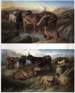 Cattle And Sheep Resting by George William Horlor
