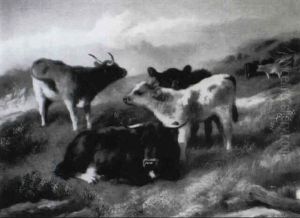 Cattle And Calves On A Hillside by George William Horlor