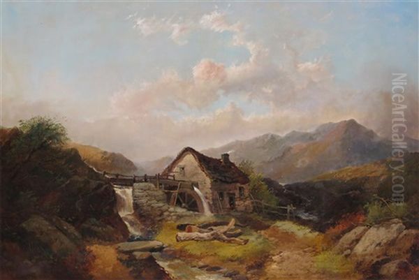 Rustics On A Bridge And Cattle By A Lake; A Highland Watermill (2 Works) - view 1