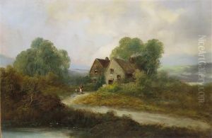 A Mother And Children By A Country Cottage by Joseph Horlor