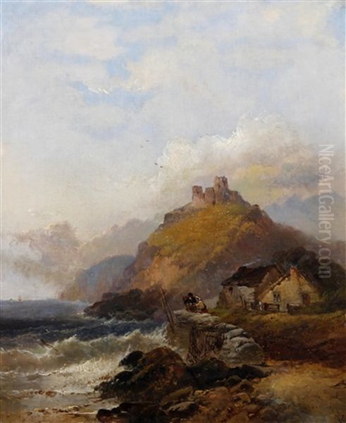 Criccieth Castle, With Fisherfolk On The Shore Before - view 1