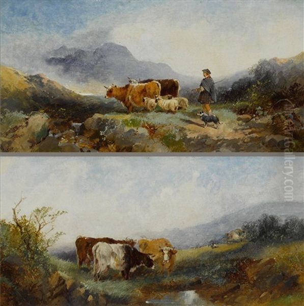 Hirte Mit Vieh Im Schottischen Hochland (+ Rinder Am Wasser; Pair) - view 1