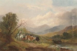 A Drover On Horse Back With His Flock, In A River Landscape