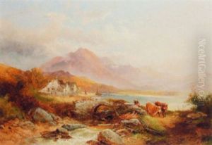 Scottish Mountain Landscape With Cattle In Foreground by Joseph Horlor
