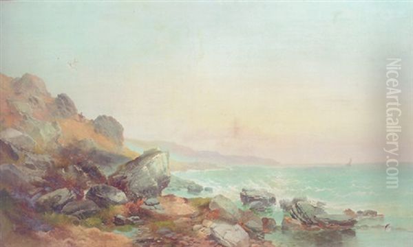 Figures On A Rocky Coast At Sunset - view 1