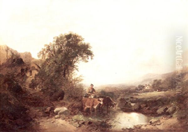 An Extensive Highland Landscape With A Cowherd And Cattle In The Foreground - view 1