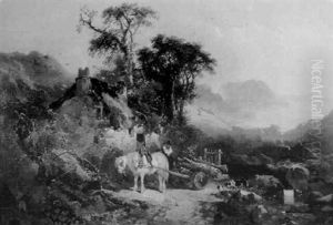Carting Logs In A Mountainous Landscape by Joseph Horlor