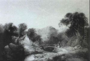Figures In A Mountainous Welsh Landscape by Joseph Horlor