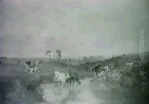 A Rural Landscape With Cattle Watering - view 1