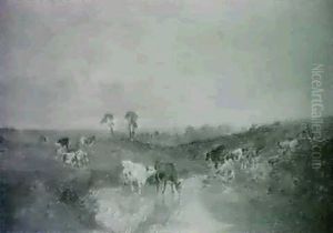 A Rural Landscape With Cattle Watering by Joseph Horlor