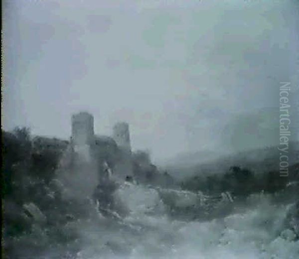 Figures By A Ruined Gatehouse In A Mountainous Landscape - view 1