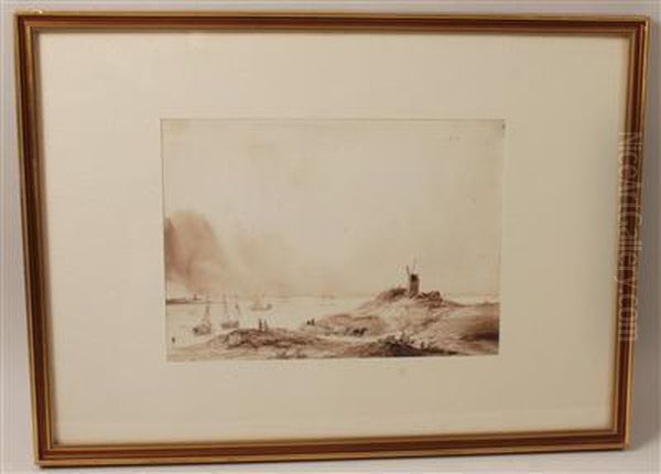 A Coastal Landscape With Sailing Boats And A Mill In The Foreground - view 1