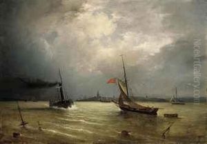 A Steamer And Other Vessels Off The Coast by Theodore Gudin