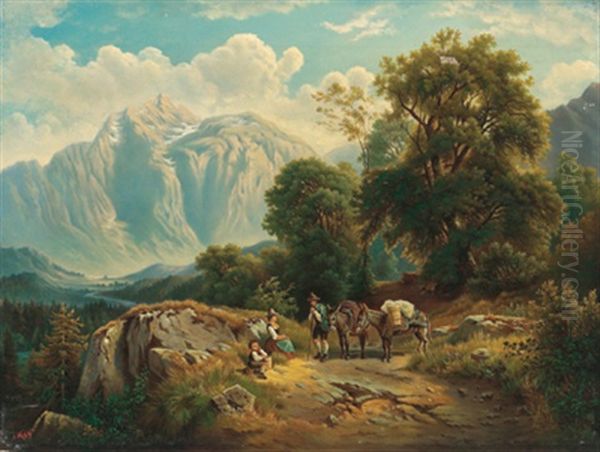 Gebirgslandschaft Mit Bauern Und Tragetieren - view 1