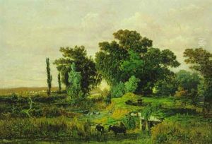 Italienische Landschaft Mit Wasserbuffeln by Theodor von Hoermann
