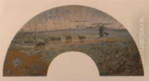 Hirtin Mit Schafherde Auf Einer Fruhlingswiese by Theodor von Hoermann