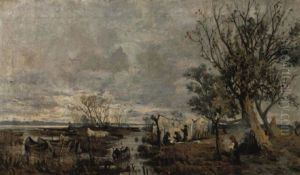 Ungarische Fischer Beim Netzeflicken by Theodor von Hoermann