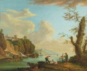 Premiere Vue Des Envirins De Caudebec En Normandie - Sjolandskap Med Figurer by Adam (af Ekebyholm) Horn