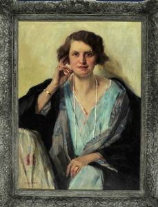 Portrait Einer Sitzenden Dame Im Grunen Sommerkleid Mit Schwarzen Cape by Carl Horn