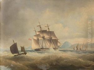 Britischer Dreimaster Auf Unruhiger See Vor Kuste by Thomas Lyde Hornbrook