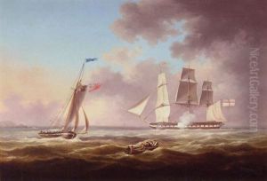 An English Frigate And Other Vessels In A Choppy Sea (off Guernsey?) by Thomas Lyde Hornbrook