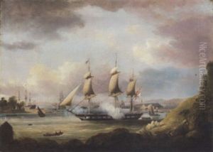 A Royal Naval Frigate Announcing Its Arrical In The Hamoaze, Plymouth Sound by Thomas Lyde Hornbrook