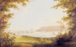 Estuary Scene With Naval Shipping, Mount Edgecumbe House Beyond by Thomas Lyde Hornbrook