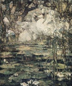 Swans & Waterlilies by Edward Atkinson Hornel