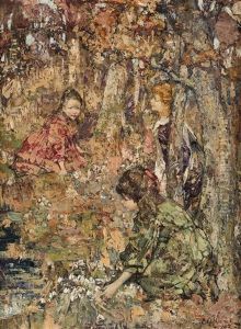 Three Girls Picking Snow Drops by Edward Atkinson Hornel