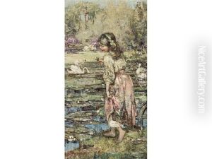 Girl And Swans by Edward Atkinson Hornel