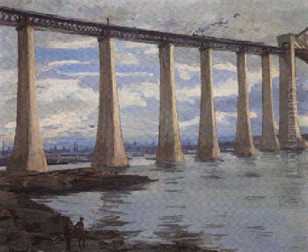The Piers, Forth Bridge 1917, Kite Balloon And Grand Fleet In The Distance - view 1