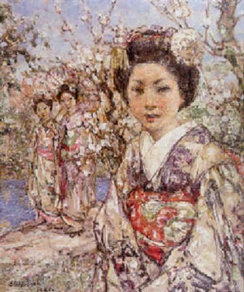 Japanese Girls By A Lake - view 1