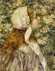 Scottish Lass With Spring Blossoms by Edward Atkinson Hornel