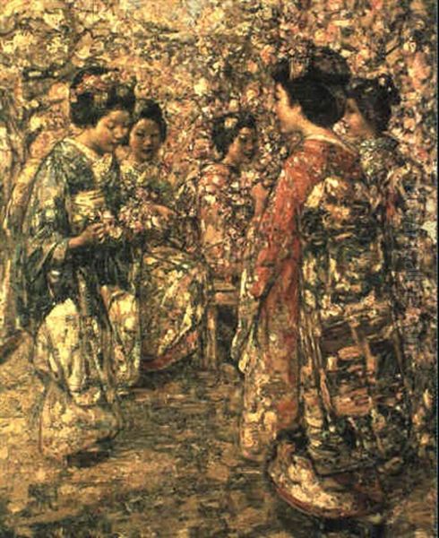 Five Japanese Girls Among Blossoming Trees - view 1