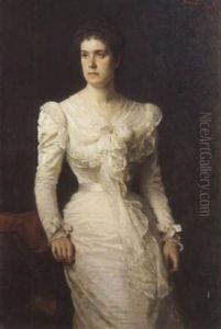 Portrat Einer Dame Im Weissen Kleid by Leopold Horowitz