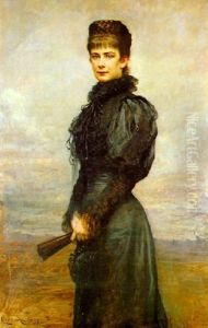 Kaiserin Elisabeth Von Osterreich Im Schwarzen Kleid Mit Facher by Leopold Horowitz